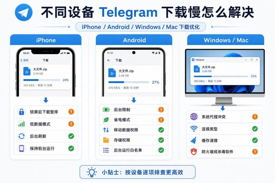 Windows 和 Mac Telegram 下载慢修复