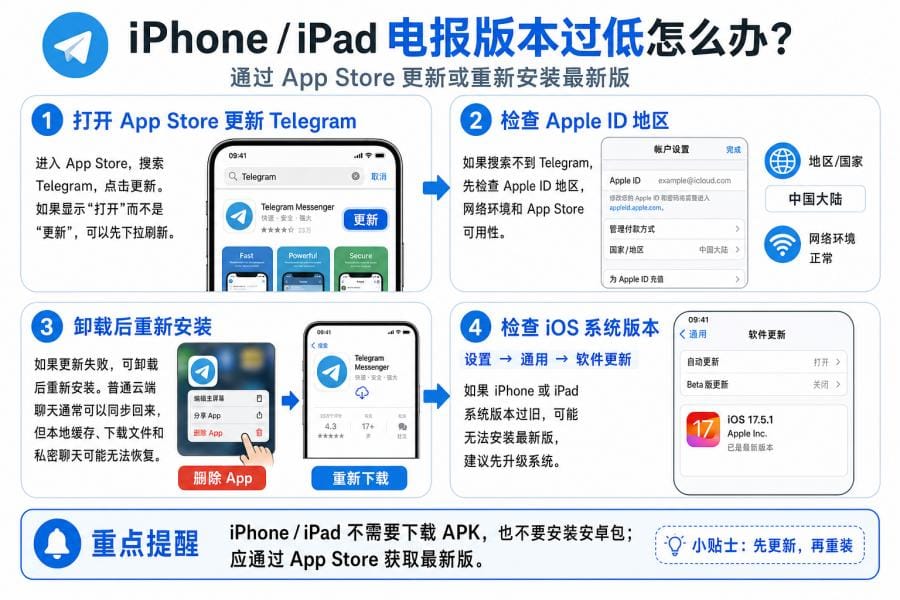 iPhone 电报版本过低更新方法