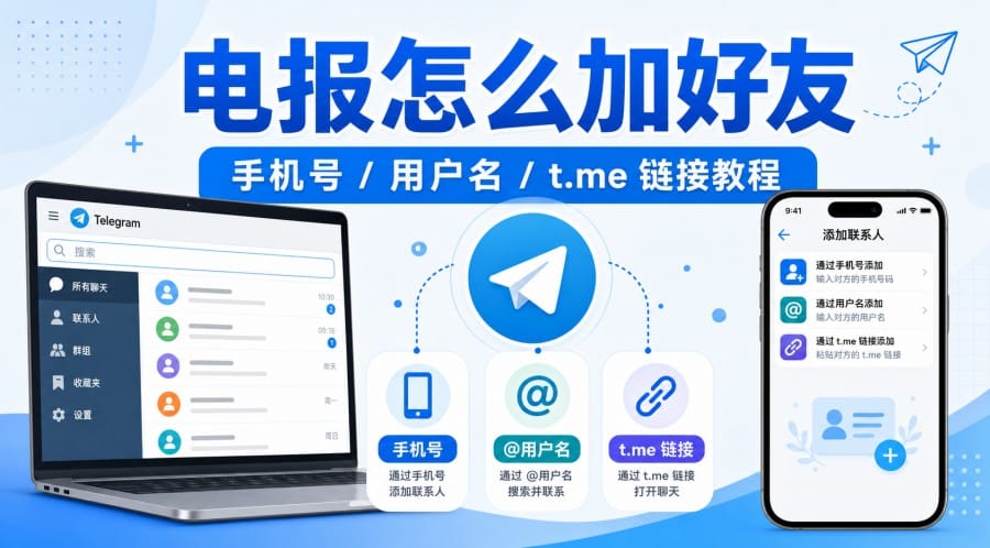 电报怎么加好友？手机号、用户名和链接添加方法