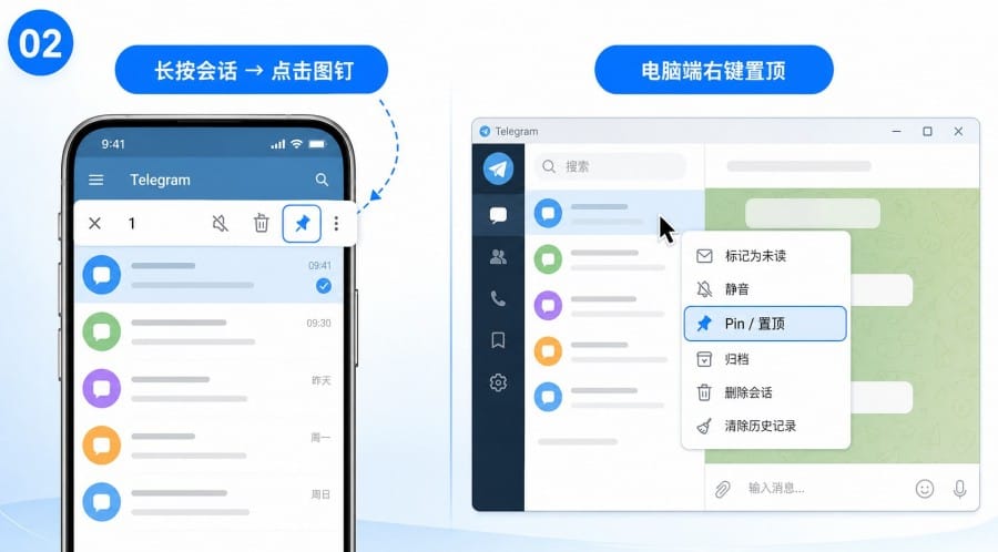 电报怎么置顶聊天? - step 1