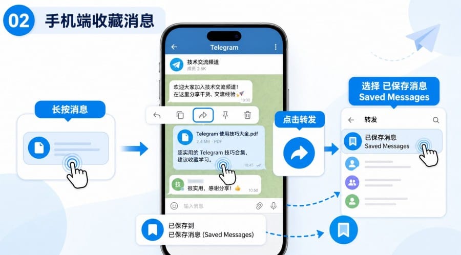 电报怎么收藏消息?手机、电脑与已保存消息查找方法 配图 1