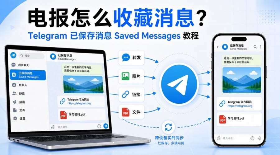 电报怎么收藏消息?手机、电脑与已保存消息查找方法
