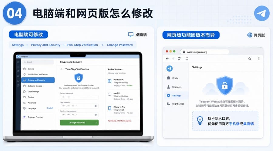 电报怎么修改密码?两步验证更改与忘记处理 配图 3