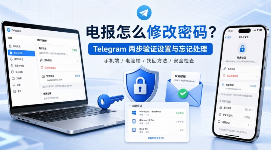 电报怎么修改密码?两步验证更改与忘记处理