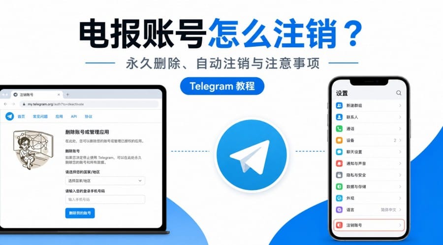 电报(Telegram)怎么注销账号?删除步骤与注意事项